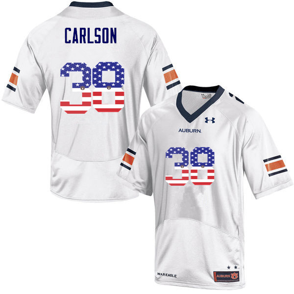 Men's Auburn Tigers #38 Daniel Carlson USA Flag Fashion White College Stitched Football Jersey
